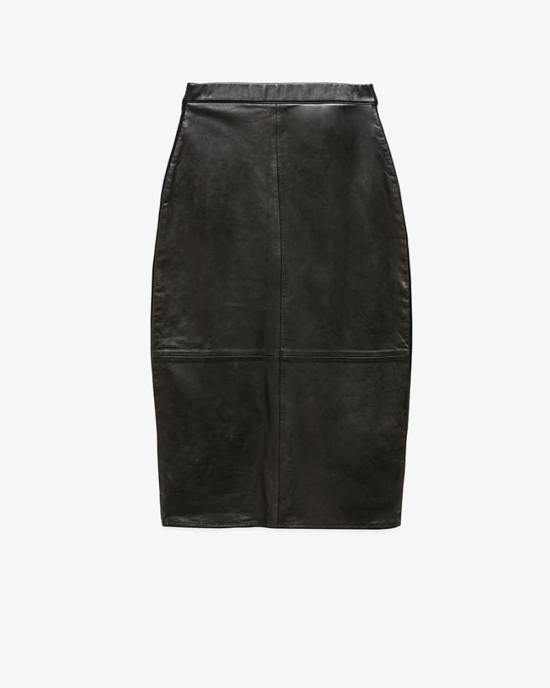 Front of a size XL PORT ELIZABETH RECYCLED LEATHER SKIRT in Black by AS by DF. | dia_product_style_image_id:237032